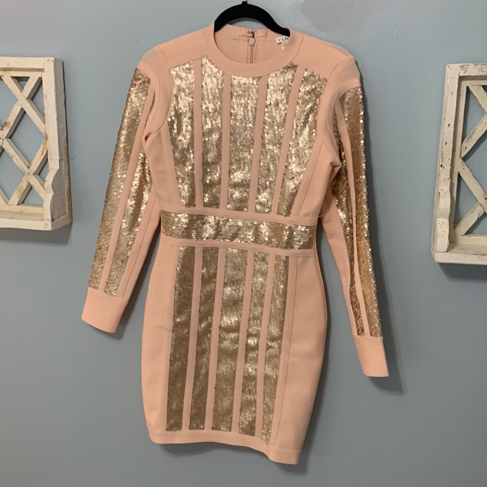 NWOT VENUS Pink and Gold Sequence Bodycon Dress